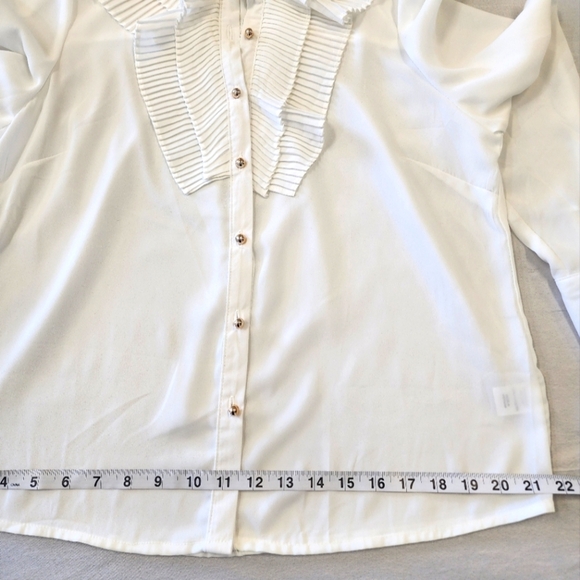 NWT Haute Monde Women's White Ruffled Sheer Button Front Blouse Shirt Top, sz LG - Picture 11 of 12
